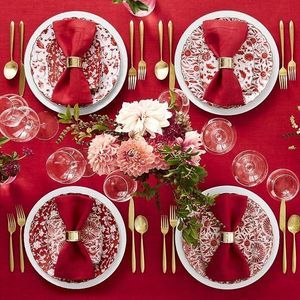Williams Sonoma Red 100% Linen Hemstitch Rectangle Tablecloth 4 Napkins 70x90"